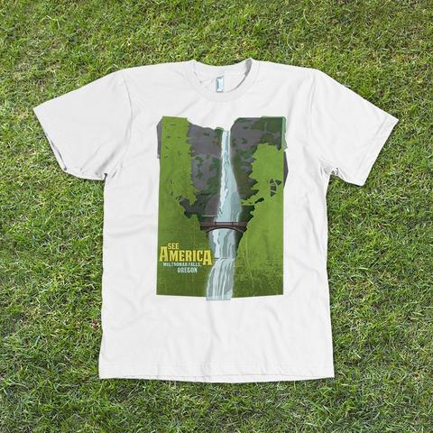 Multnomah Falls, Lewis and Clark National Historic Trail T-Shirt by Design By Goats for See America - 1